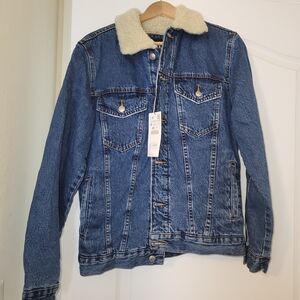 Zara Blue Denim Jacket with Cream Collar